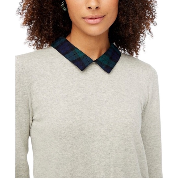 J. Crew Tartan Plaid Woven Collar Gray Academia Sweater Plus Size 2X - Picture 2 of 11
